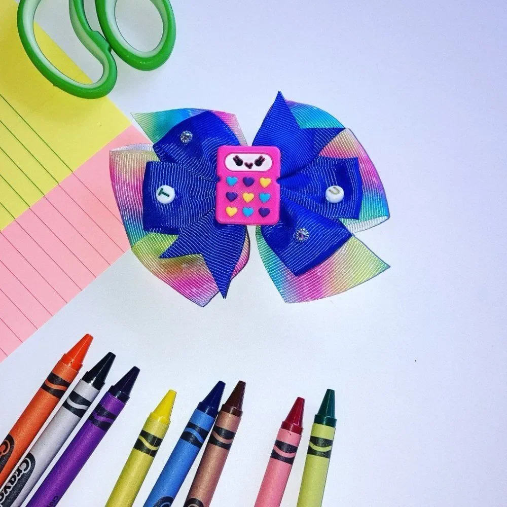 BACK to SCHOOL Hair Bow Clips, Tie Dye Grosgrain Ribbons HairBow Handmade NEW
